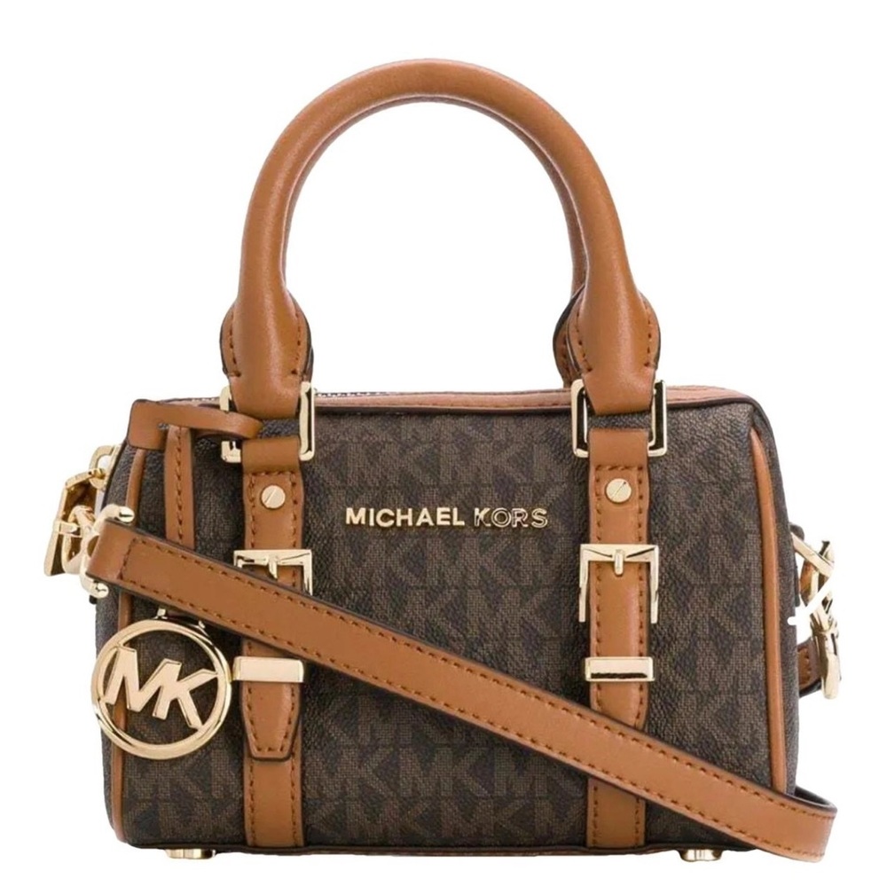 Michael Kors Brown and Tan Mini Bag with Gold-Tone Hardware